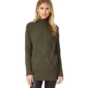 Rag & Bone Dale Twist Front Ribbed Merino Wool Sweater Green XS
